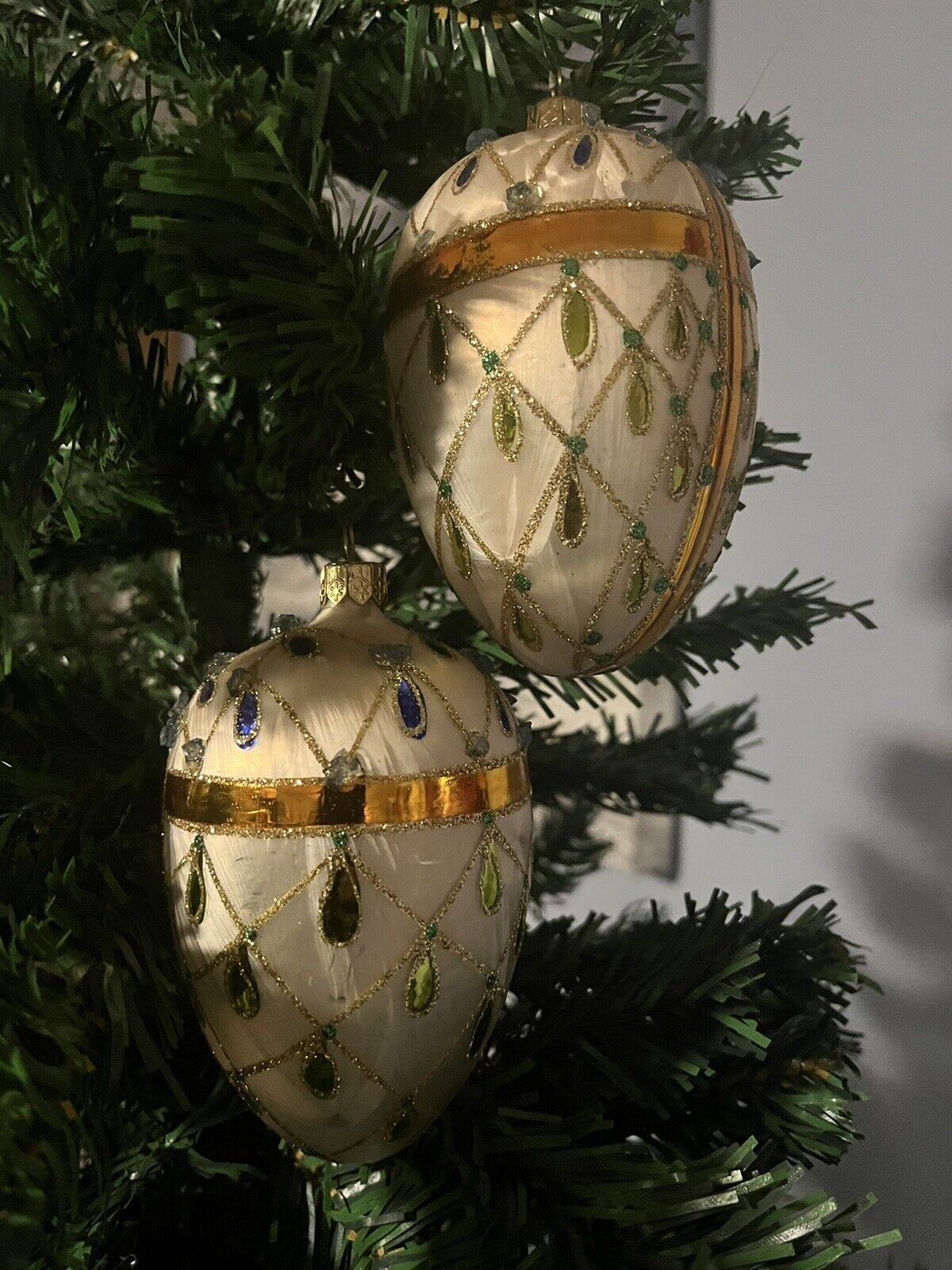 Faberge Egg Inspired Ornaments - Set Of 2 - Peacock 