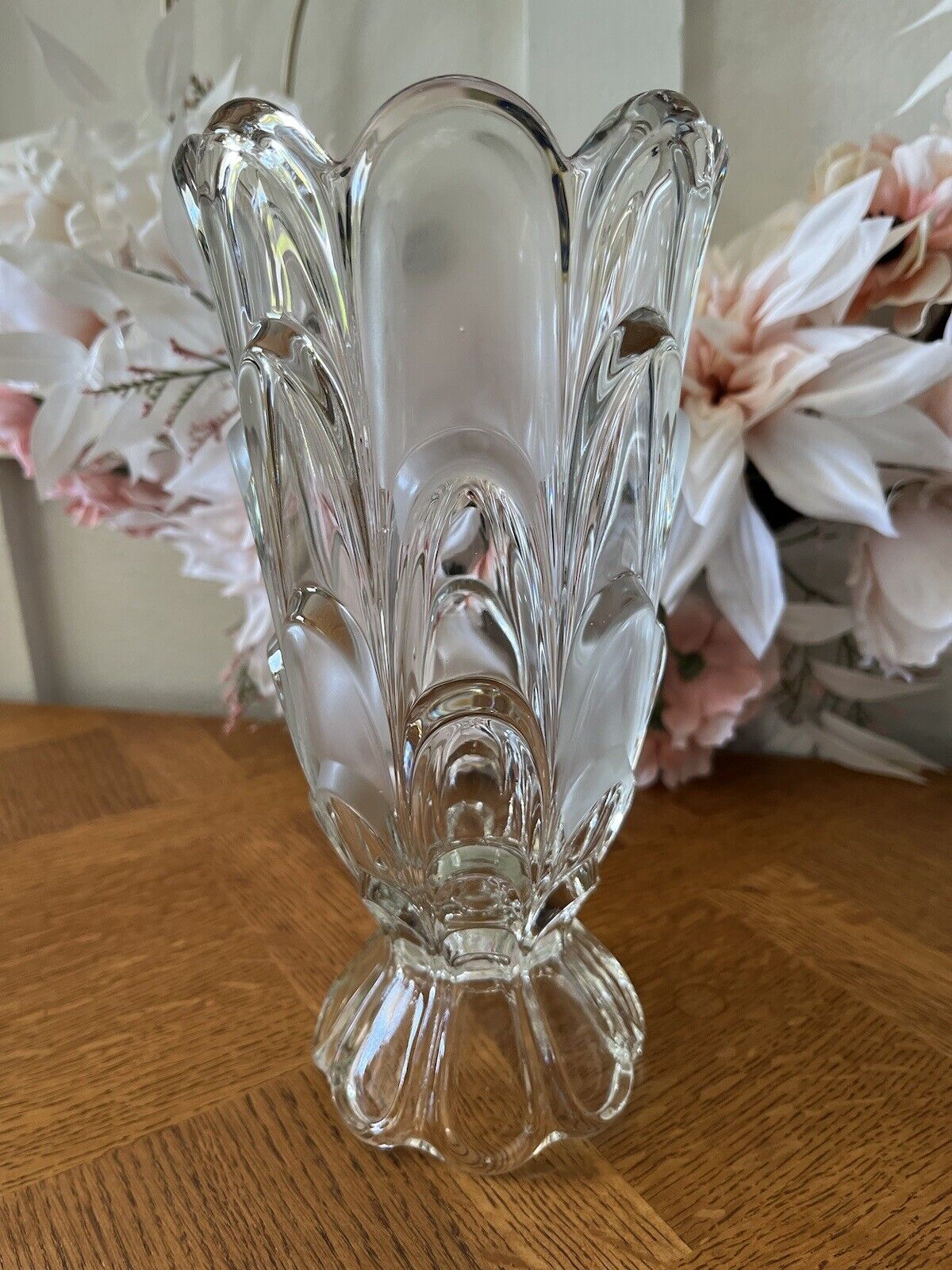 Vintage Czechoslovakian Clear/Frosted Bohemian Cut Glass Art Vase Original Label
