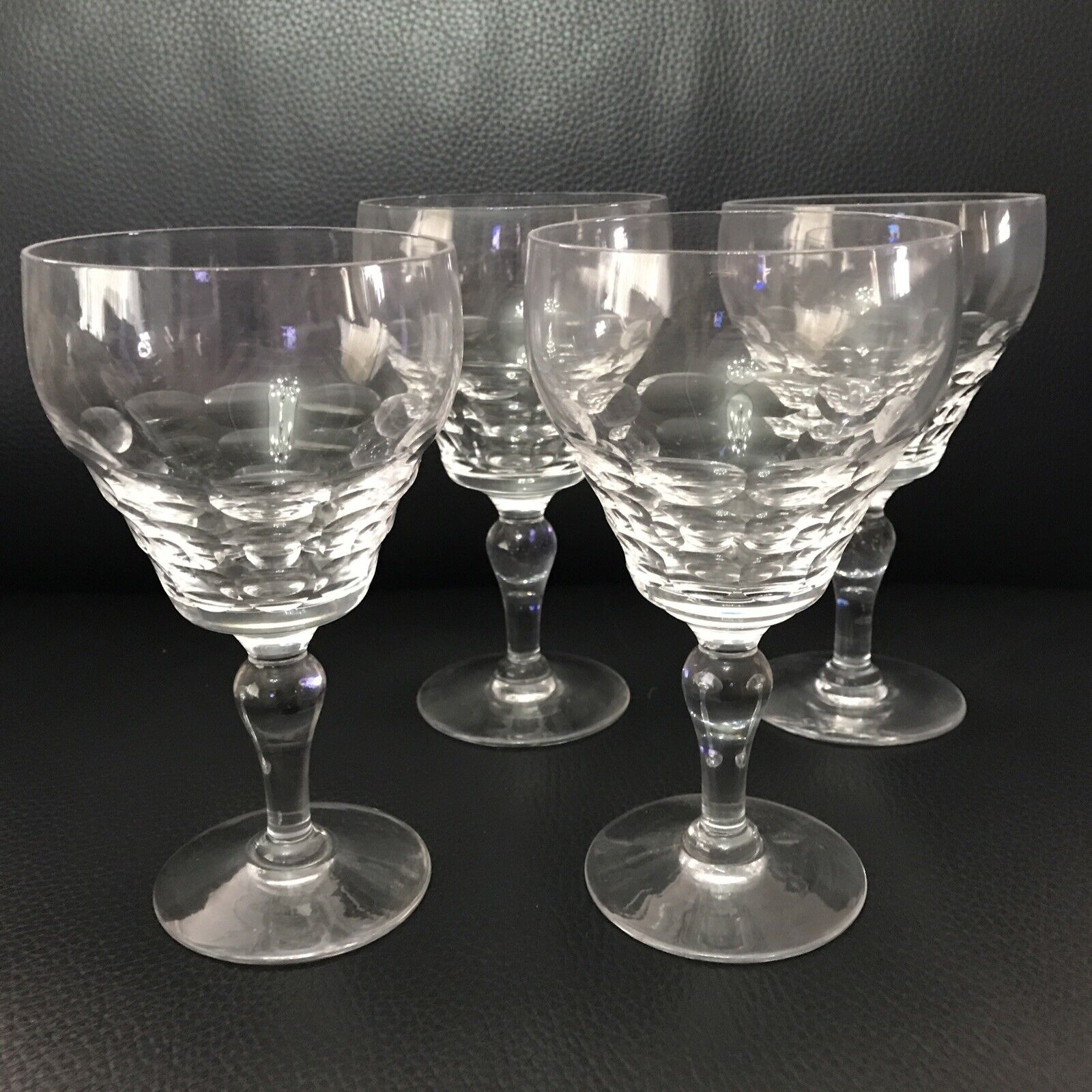 Set of 4 STUART Crystal Cocktail Wine Water Glass Chippendale. England. Marked.