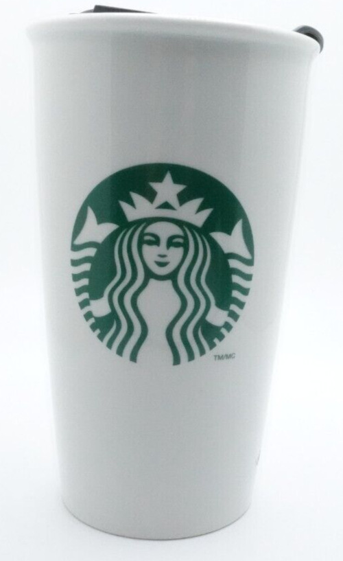Starbucks 2014 Tall White Ceramic Travel Mug Tumbler Classic Mermaid Logo 16 oz