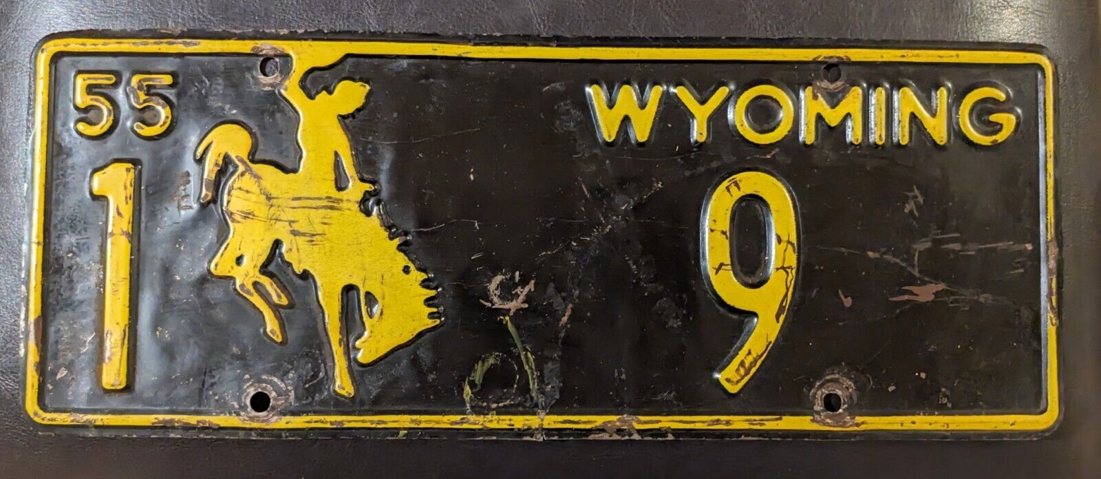 All Original 1955 Wyoming Passenger License Plate- No 9 One Digit County 1
