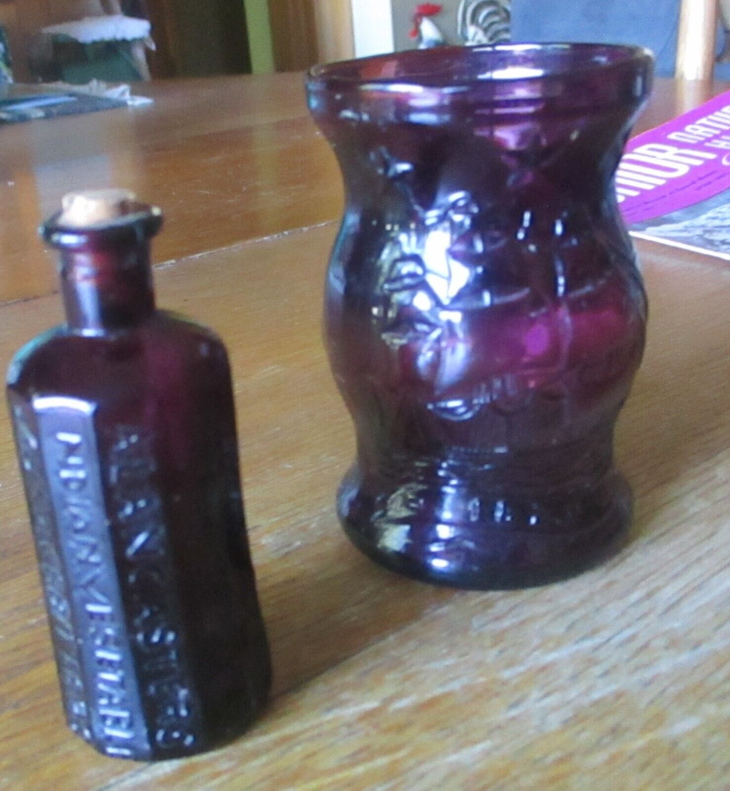 VINTAGE WHEATON BOTTLE AND JUICE GLASS/AMETHYST