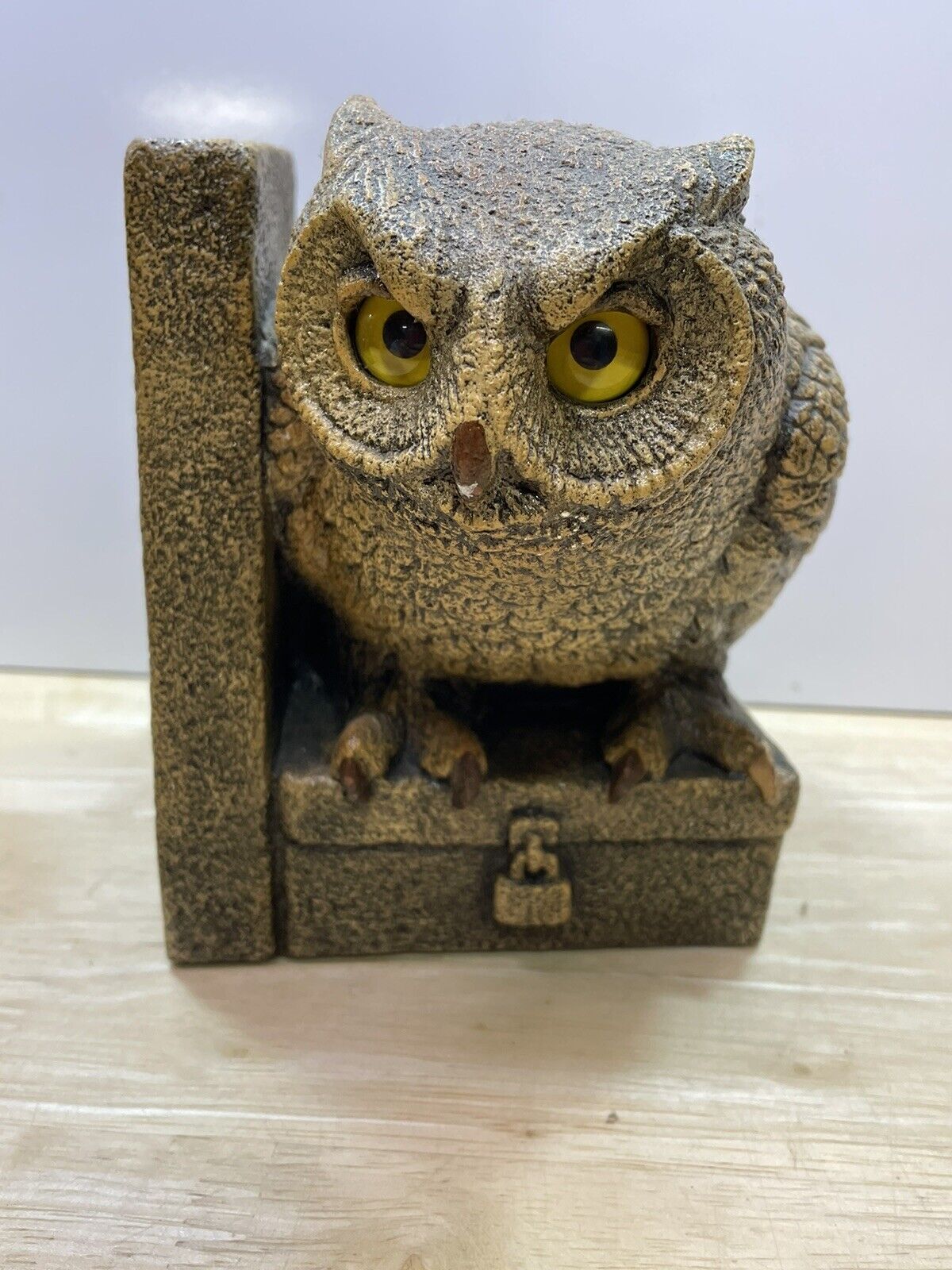 Windstone Editions Peña Owl Bookend 6.5” Heavy Yellow Glass Eyes Rare