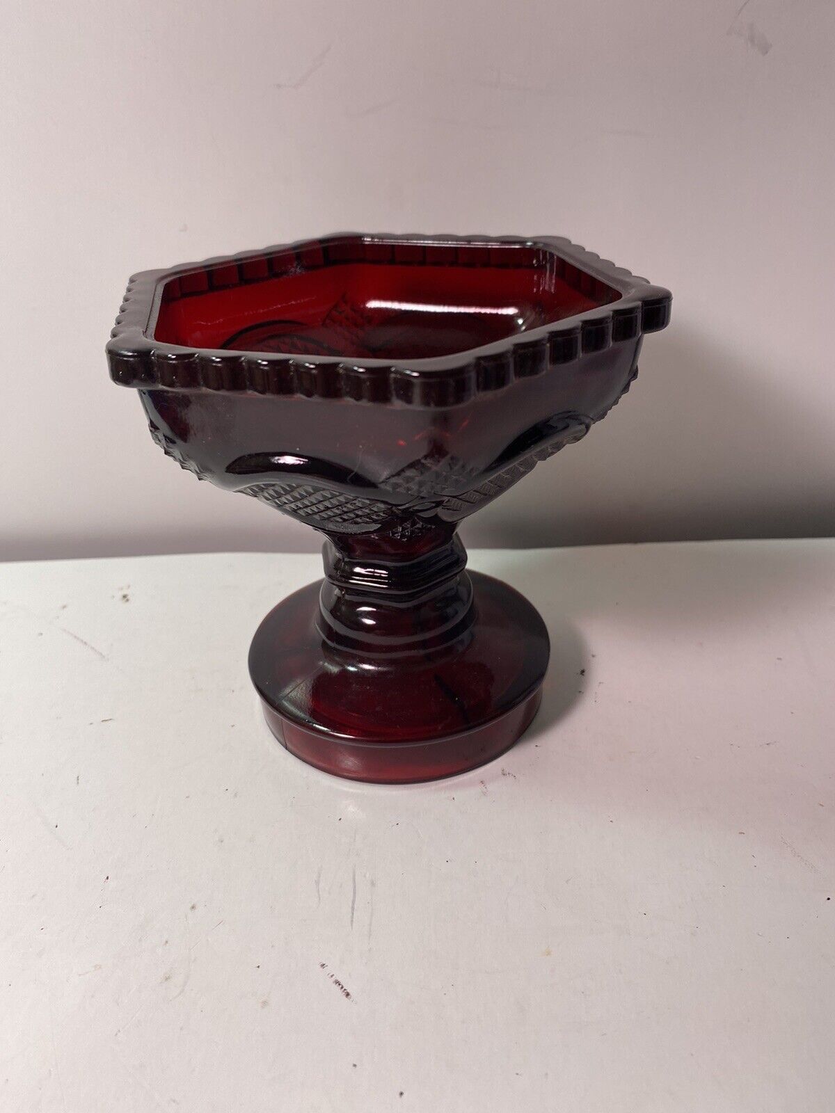 avon 1876 cape cod collection Red Ruby Glass Compote 