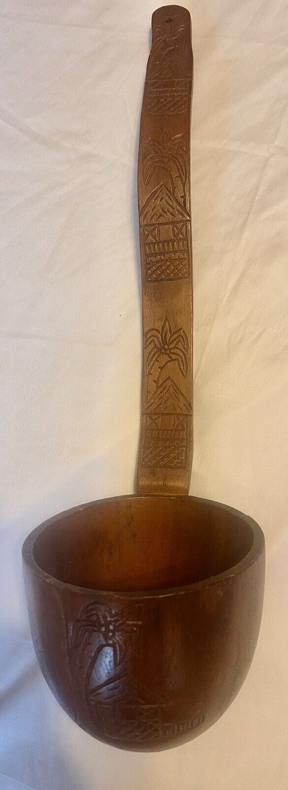 Vintage Giant African Hand Carved Wood Ladle Ceremonial Spoon Hut Palm Tree