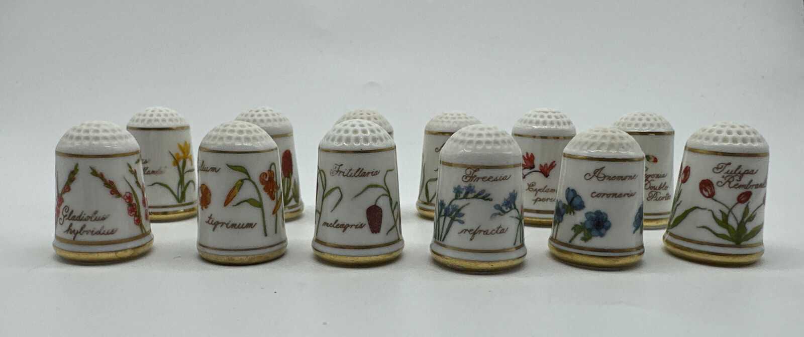 Vintage 1978 Franklin Porselein Flowers of Holland Thimbles Collection Set 12