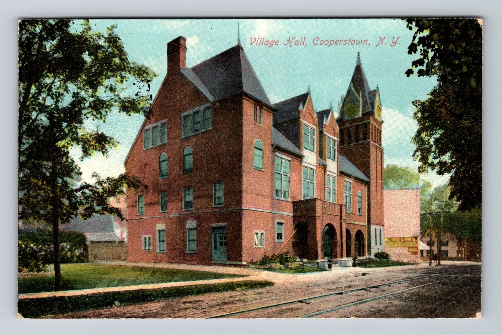 Cooperstown NY-New York, Village Hall, Antique, Souvenir Vintage c1911 Postcard