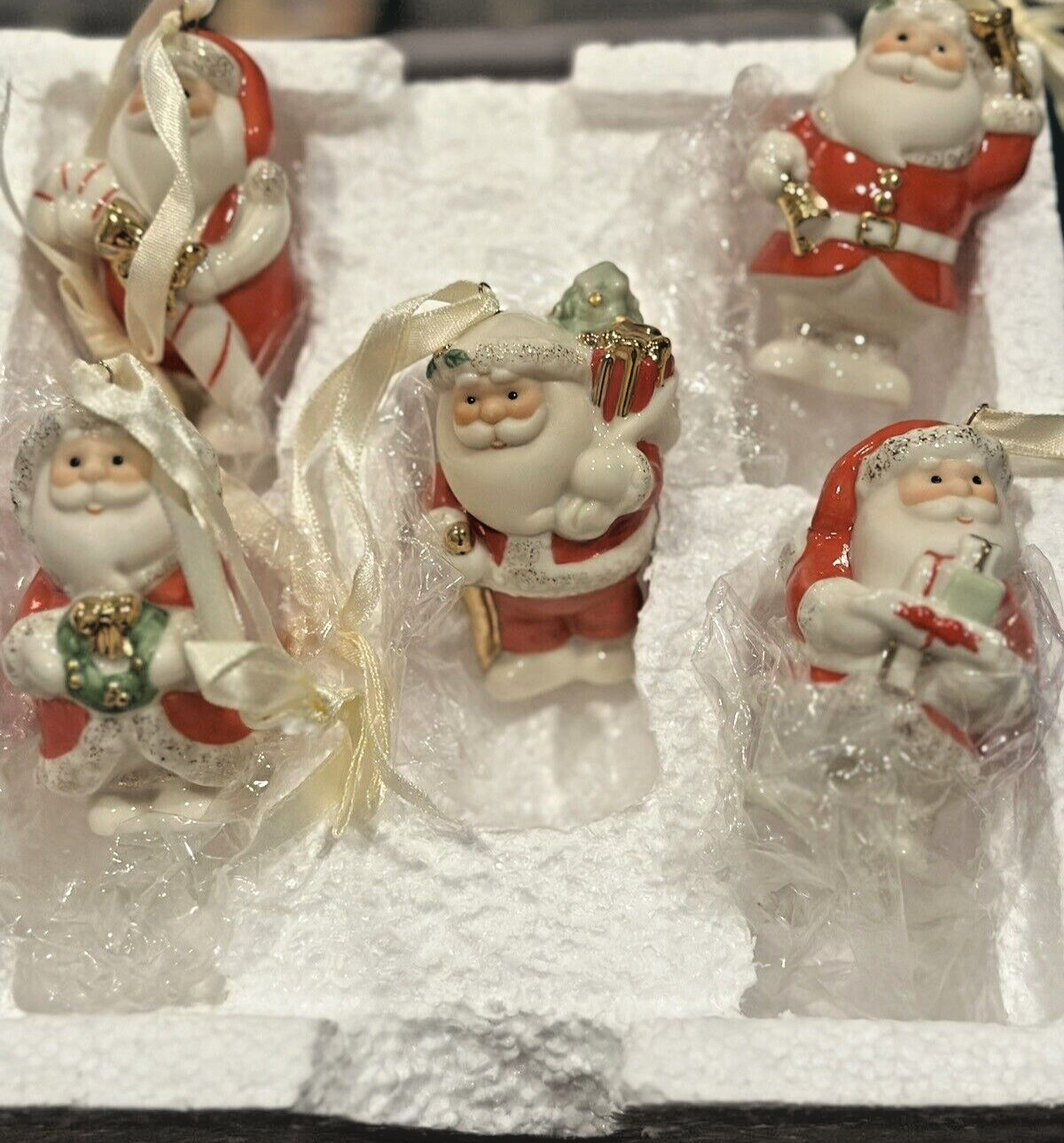 SET OF 5 LENOX Standabouts Santa Claus Ornaments 2024, RETIRED EUC Original Box
