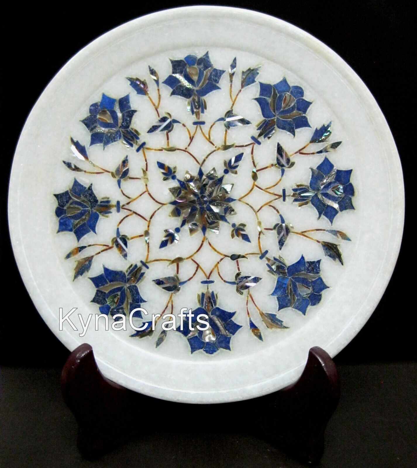 8 Inches Marble Decorative Plate Floral Art Inlay Work Business Plate for Office