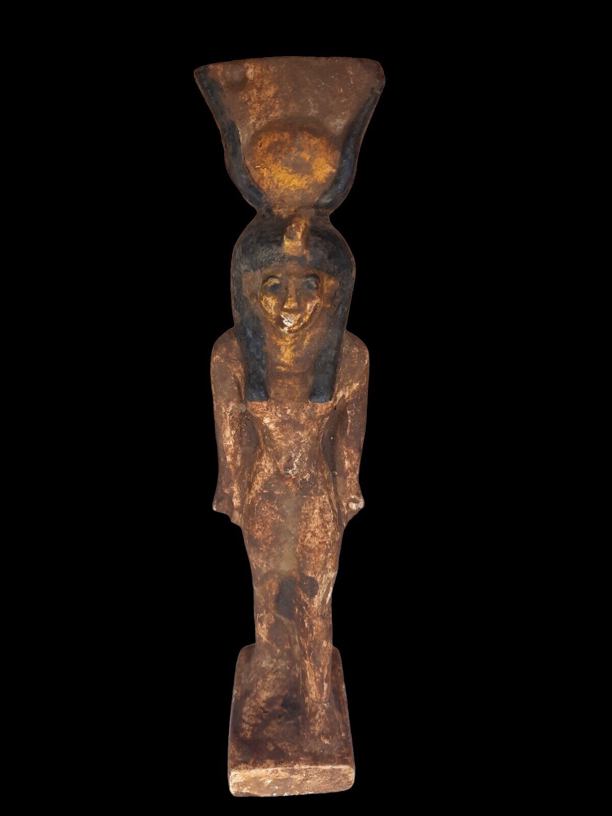 UNIQUE OLD VINTAGE ANCIENT Egyptian Statue Wood Goddess Hathor