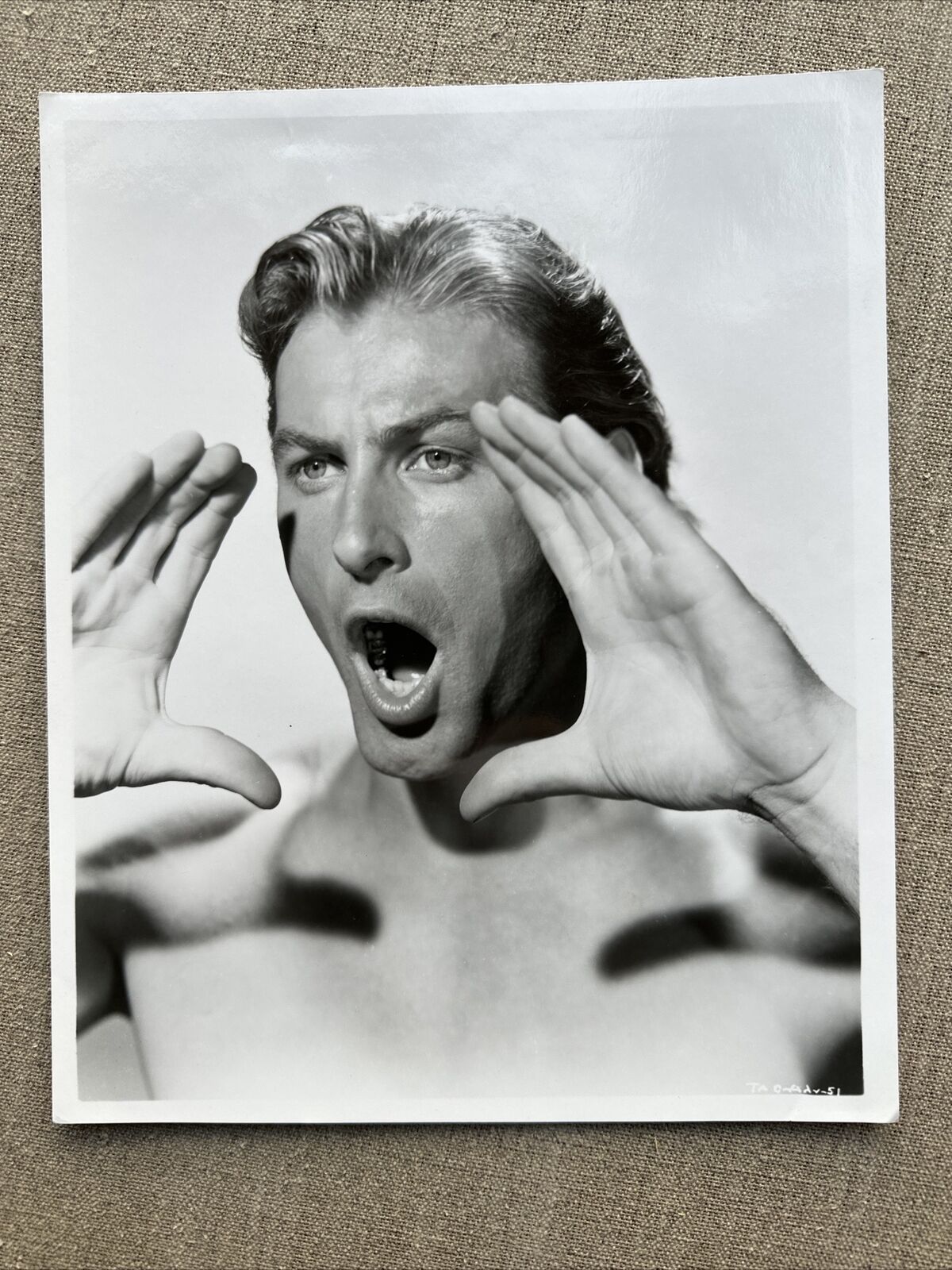 Vintage Lex Barker TARZAN Photograph Shouting Hollywood Superstar Stud 8x10