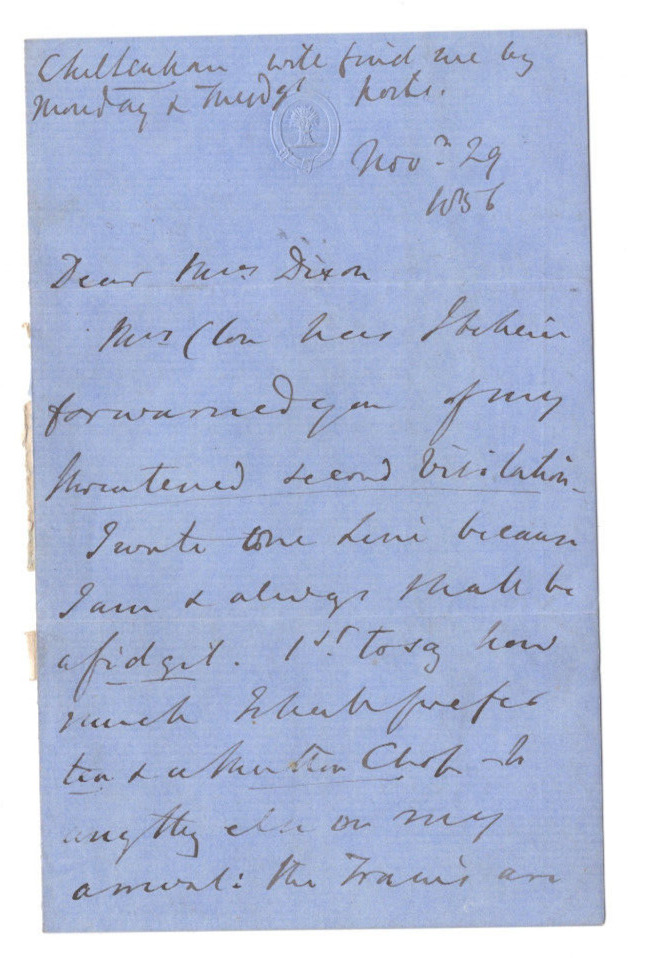 Francis Close Signed Letter 1856 / Autographed Dean of Carlisle