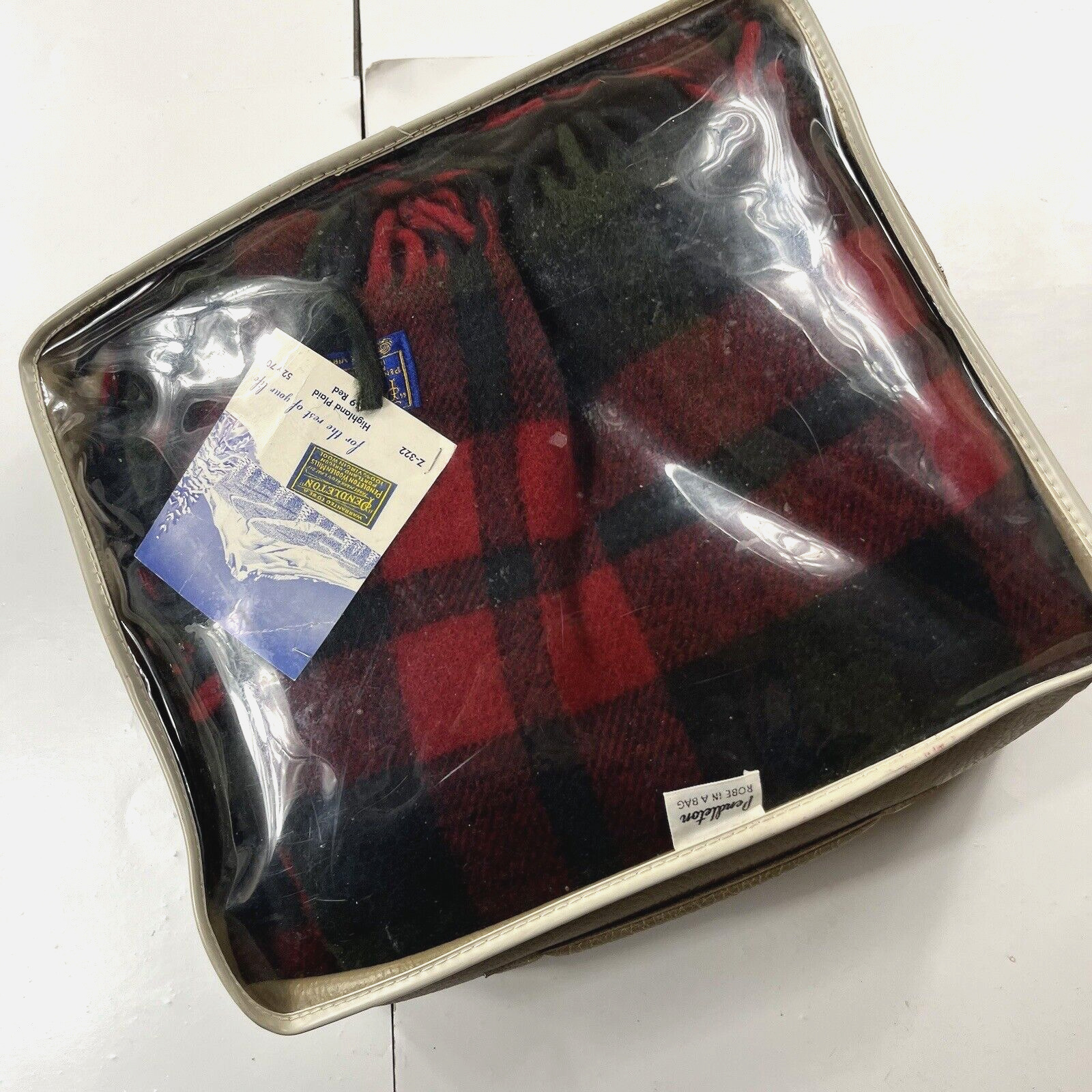 NOS Pendleton Blanket VTG Robe In Bag Highland Plaid Red Green USA Made 52x70