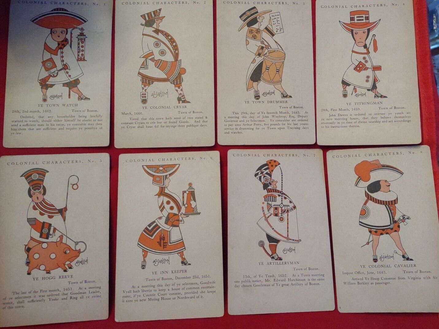 Vintage Set of Eight Historical Colonial Characters 1-8 by A Johannsen 1900s