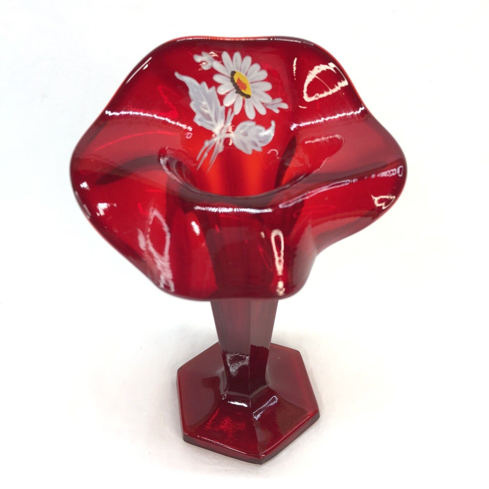 Westmoreland Glass Red Jack in the Pulpit Vase Hand Painted Flower