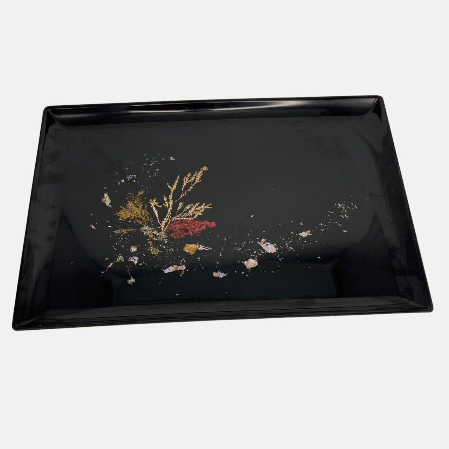 Vintage Couroc Black Tray w/ Inlaid Abstract Coral Reef Design Monterey CA