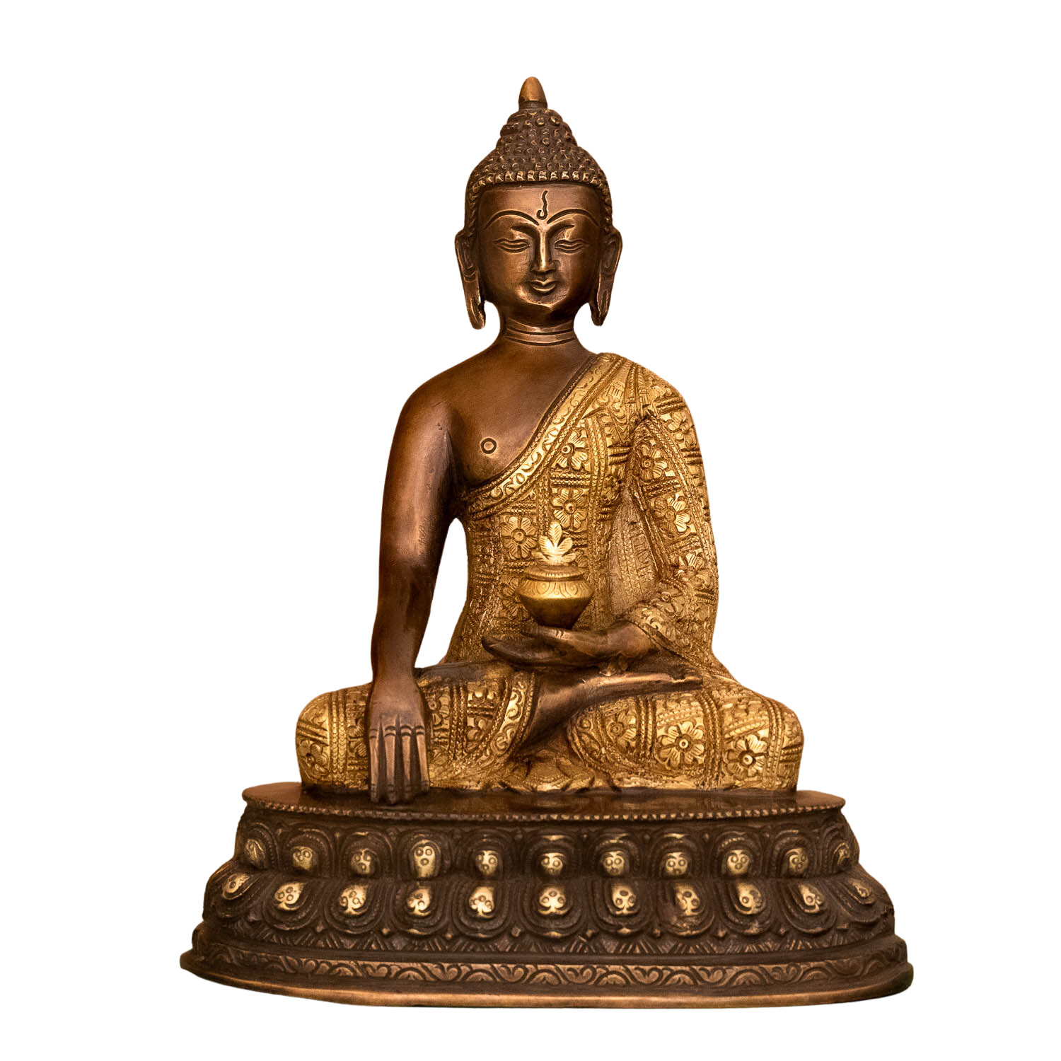 indigenite Brass Buddha Statue | Size - (9 x 5 x 11) Inches, Weight: 4 kgs
