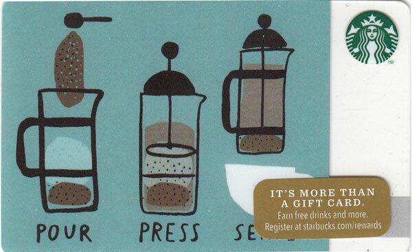 STARBUCKS no value Gift Card Pour Press Serve Coffee Press - Rare