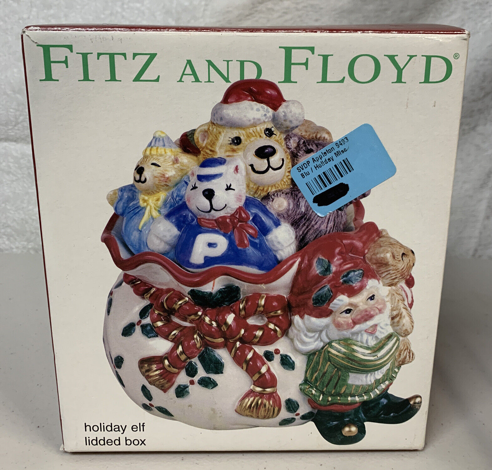 Fitz and Floyd Lidded Box Retired  Holiday Elf Christmas Decor Candy