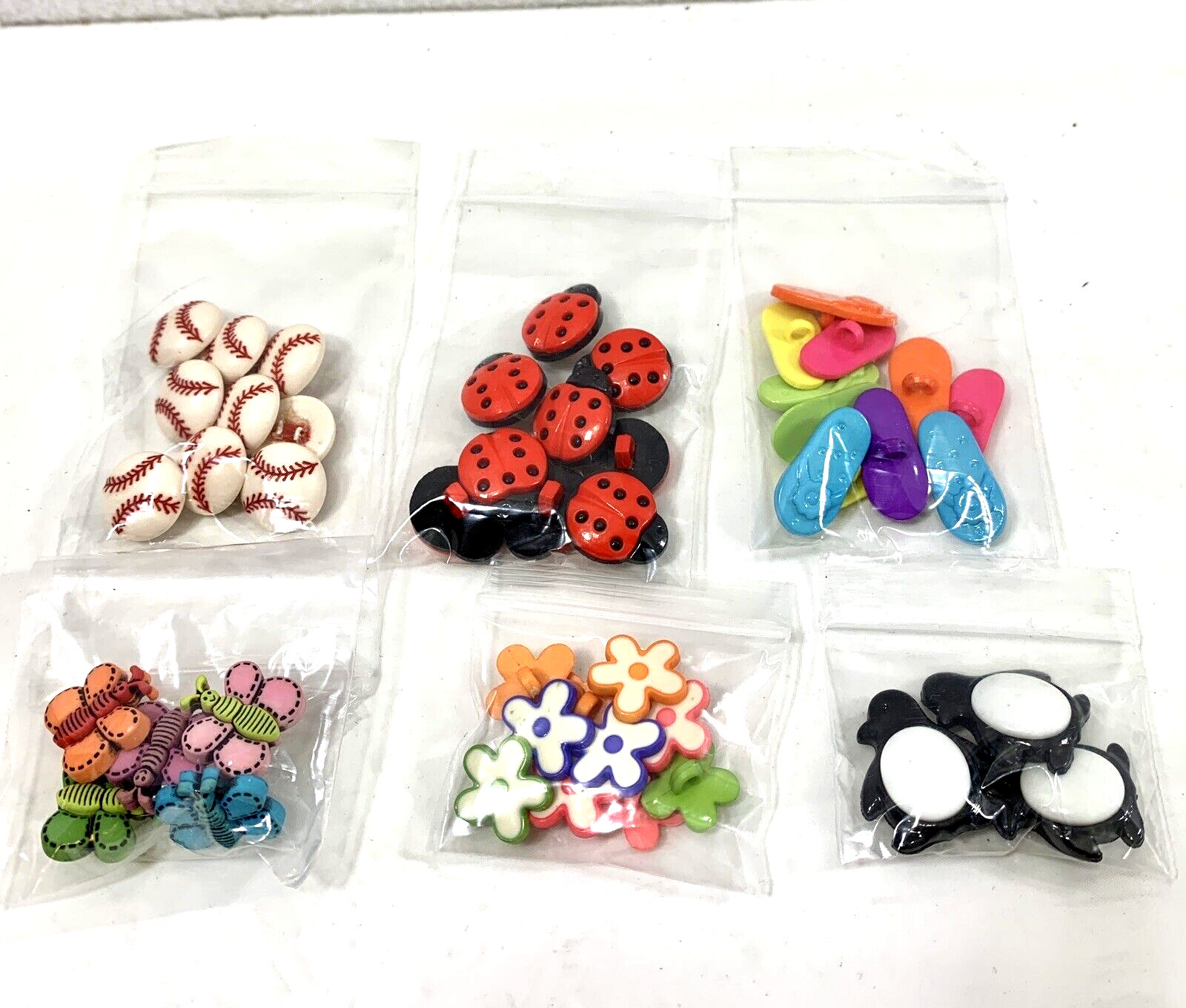 Colored Plastic Novelty Shank Sewing Buttons Flip Flops Ladybug Baseball Penquin