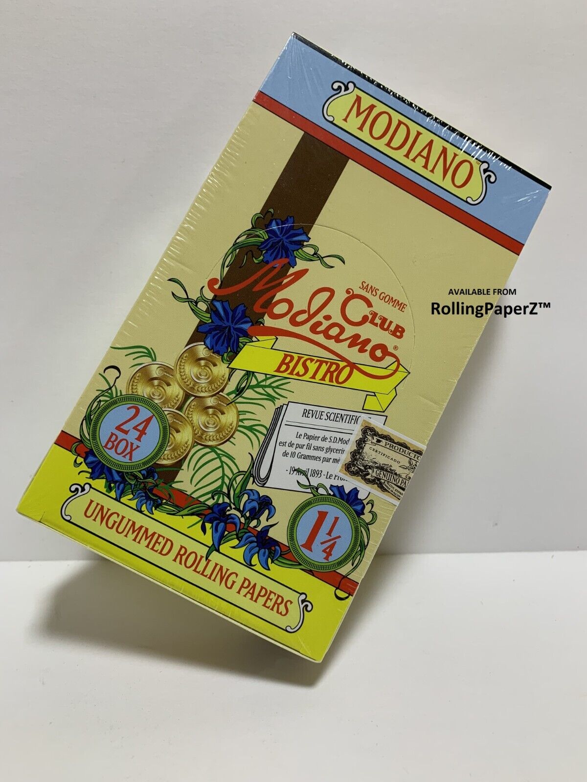 BOX CLUB MODIANO BISTRO ROLLING PAPERS 1 1/4 SIZE UNGUMMED 24 PKS/ 32 LEAVES EA