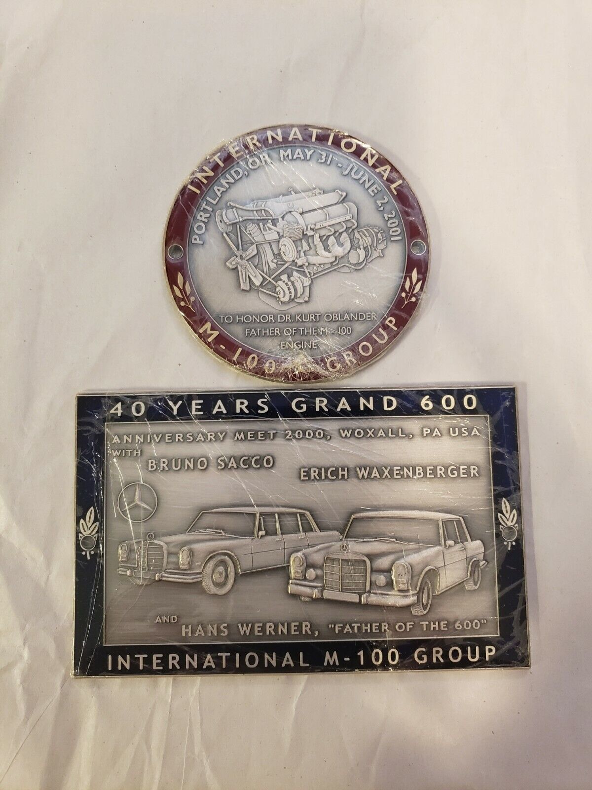 vintage Mercedes M-100 International club 600 grand grill badge set