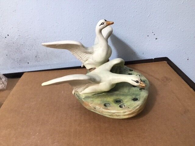 Weller Muskota Two Geese on Grassy  Bed Flower Frog Circa 1920’s