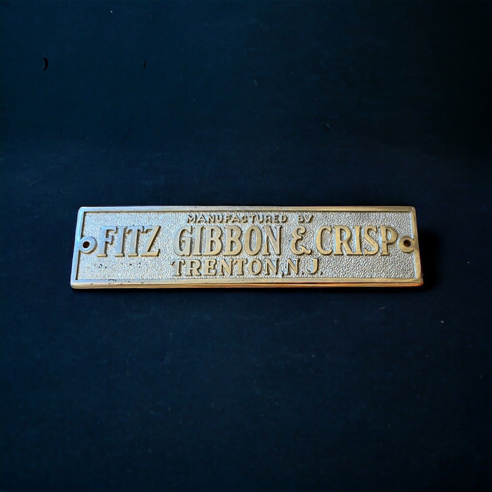 Fitz Gibbon & Crisp Nameplate Trenton NJ Carriage Trailer Builder Emblem Badge