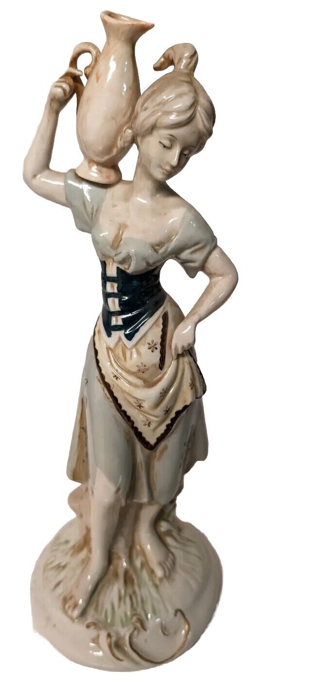 Vtg Capo Di Monte Water Maiden Porcelain Figurine Girl w Pitcher 12.5 \