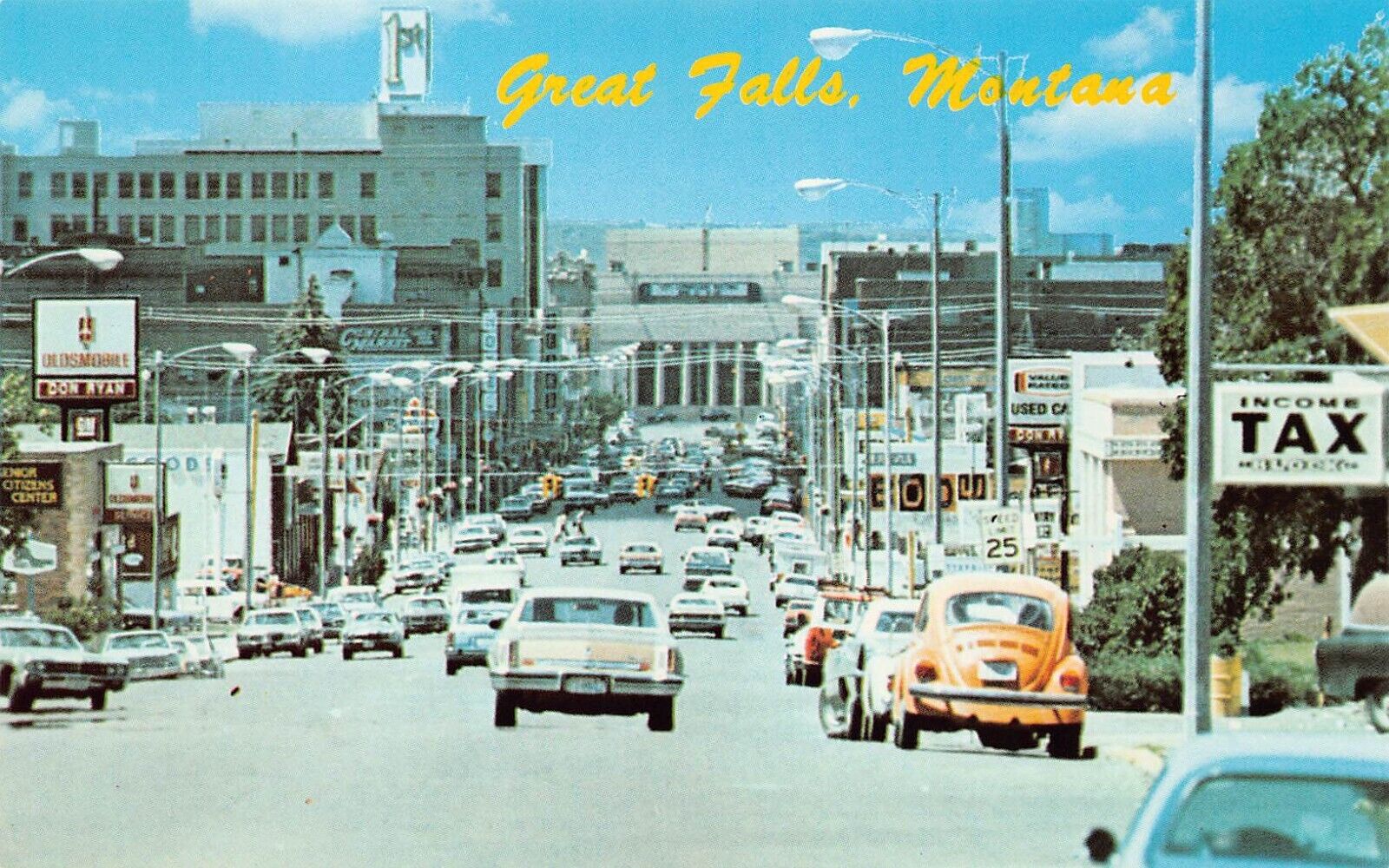 Great Falls MT Montana Central Ave Don Ryan Oldsmobile Dealer Vtg Postcard C25