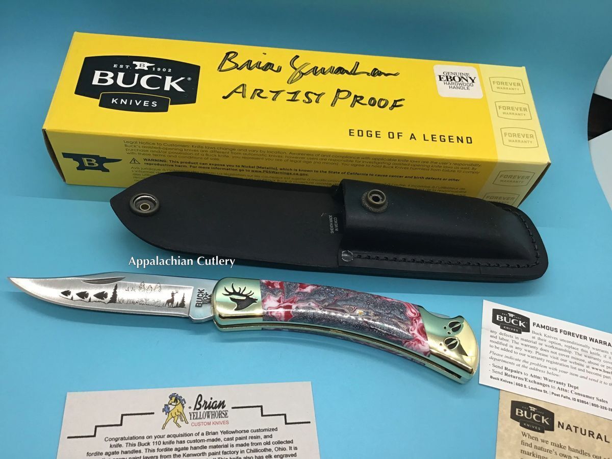 Brian Yellowhorse Custom Buck 110 Candy Cane ARTIST PROOF Knife YH417 Elk