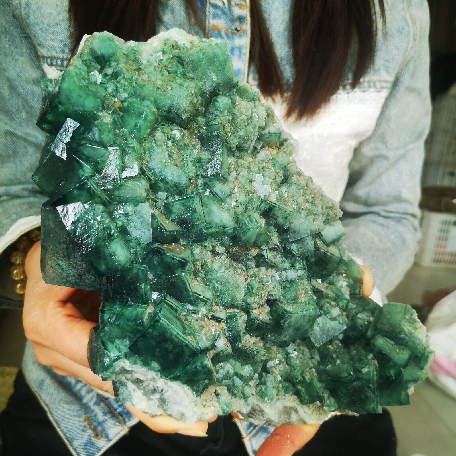 6.27LB Natural Green Fluorite Sheet Crystal Mineral Specimen Repair 2850g