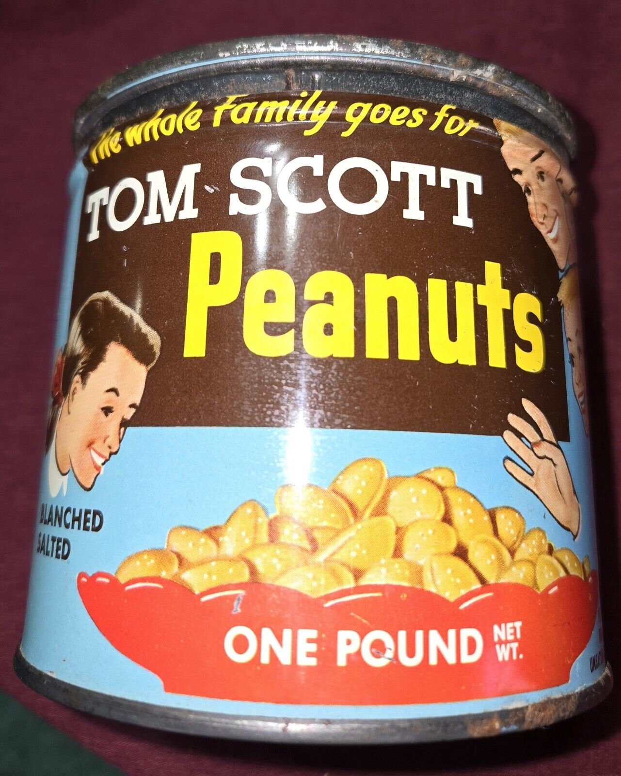 Extremely Rare Vintage Fisher Nuts Tom Scott Peanuts Can