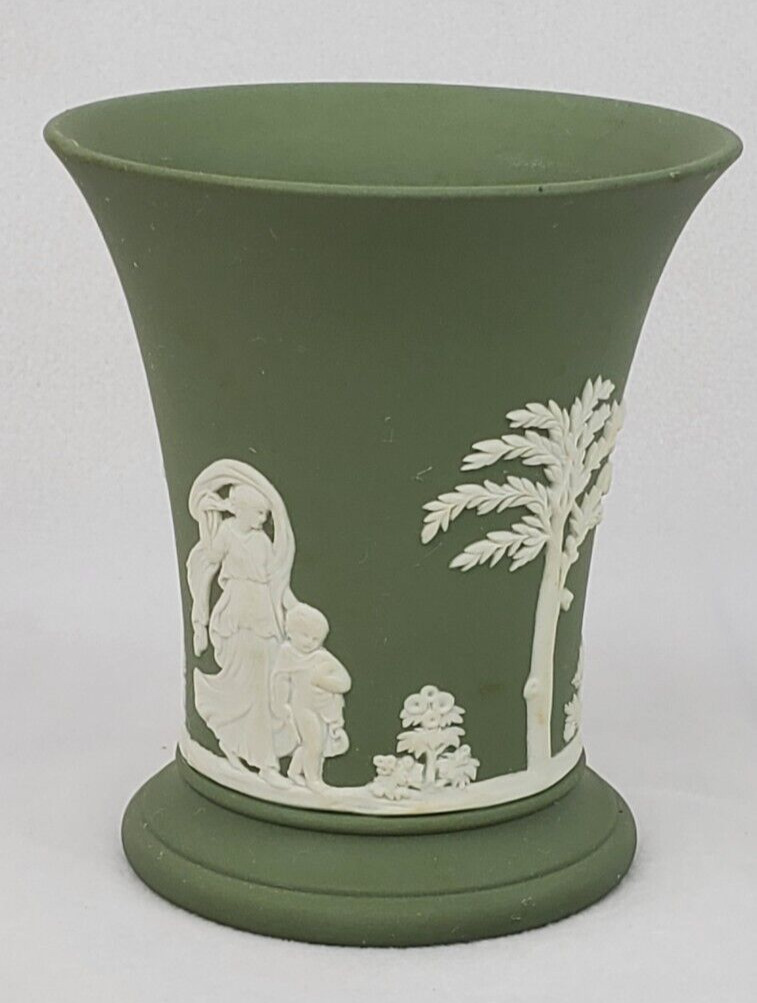 Wedgewood Jasperware Posy Pot Sage Green Sacrifice 4 Inch Flared Vase Excellent