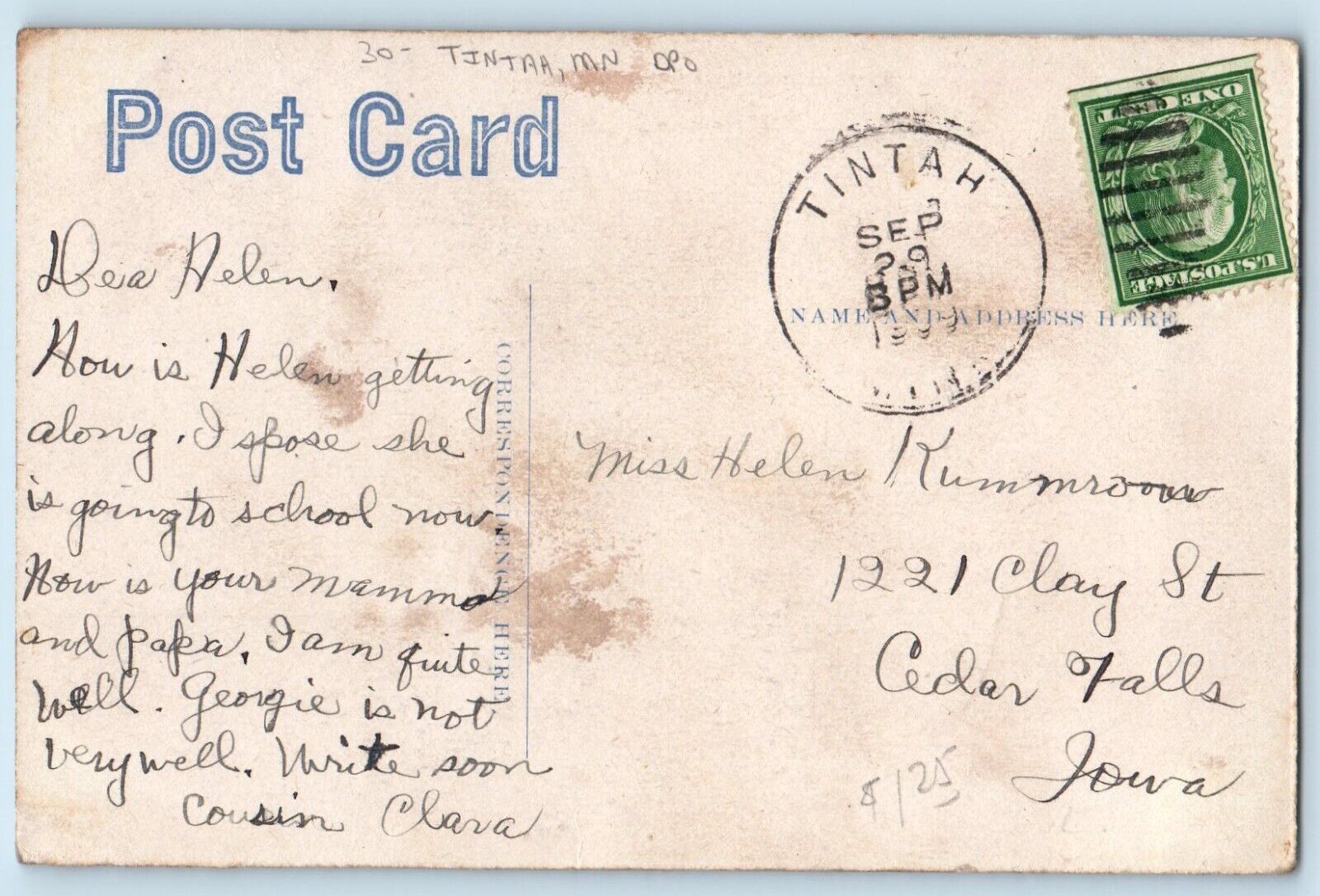 DPO Tintah MN Postcard A Scene On Lake Traverse Wheaton Minnesota 1909 Antique
