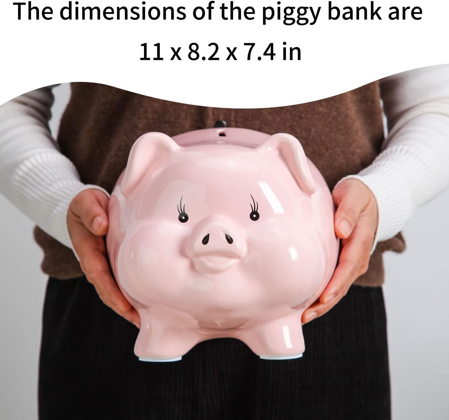 Ceramic Coin Bank PIG WORLD 11\'\' Large Piggy Bank for Adults Must Break to Open