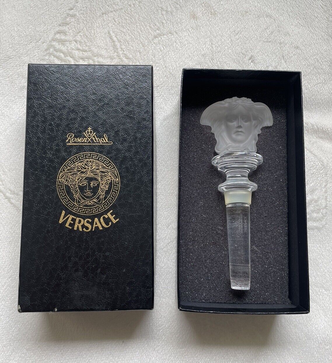 Rosenthal Versace Tressury Medusa Frosted Crystal Bottle Stopper Topper 