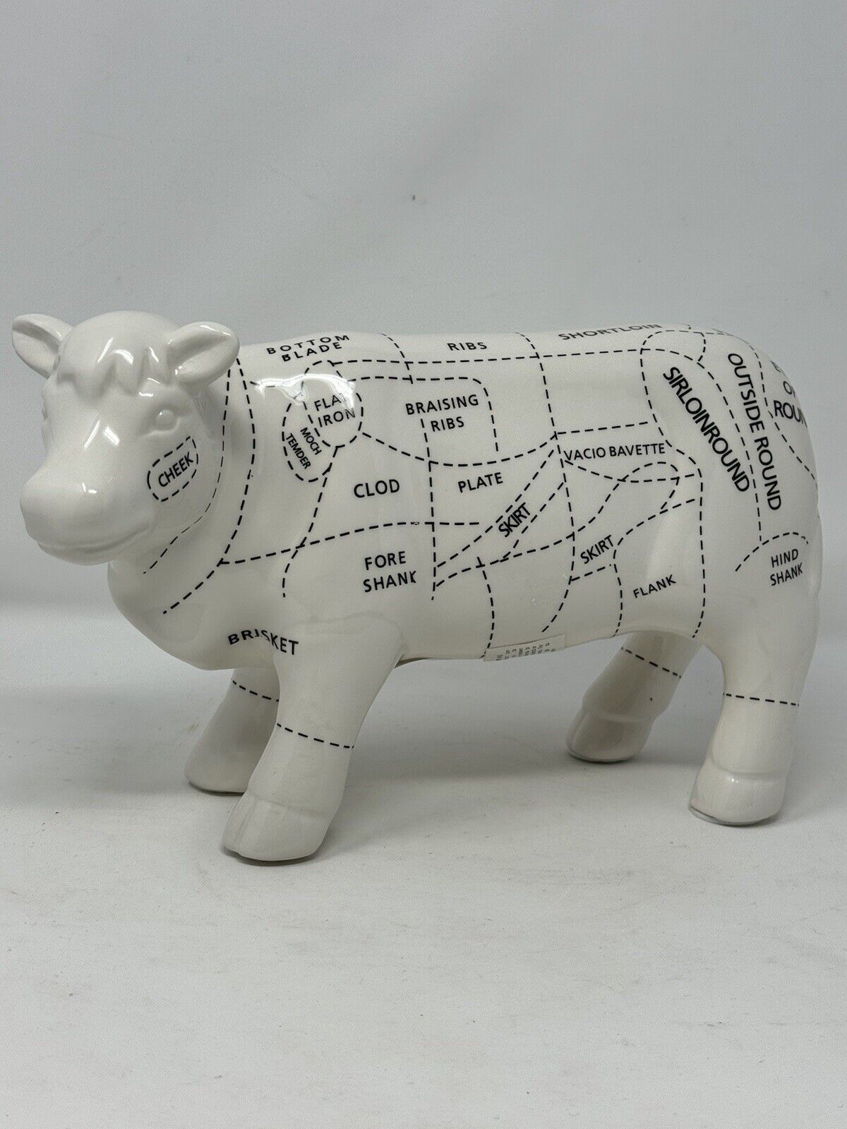 Cow butcher diagram Ceramic Figure  11x6.5” white w/black farmhouse new HTF Cows