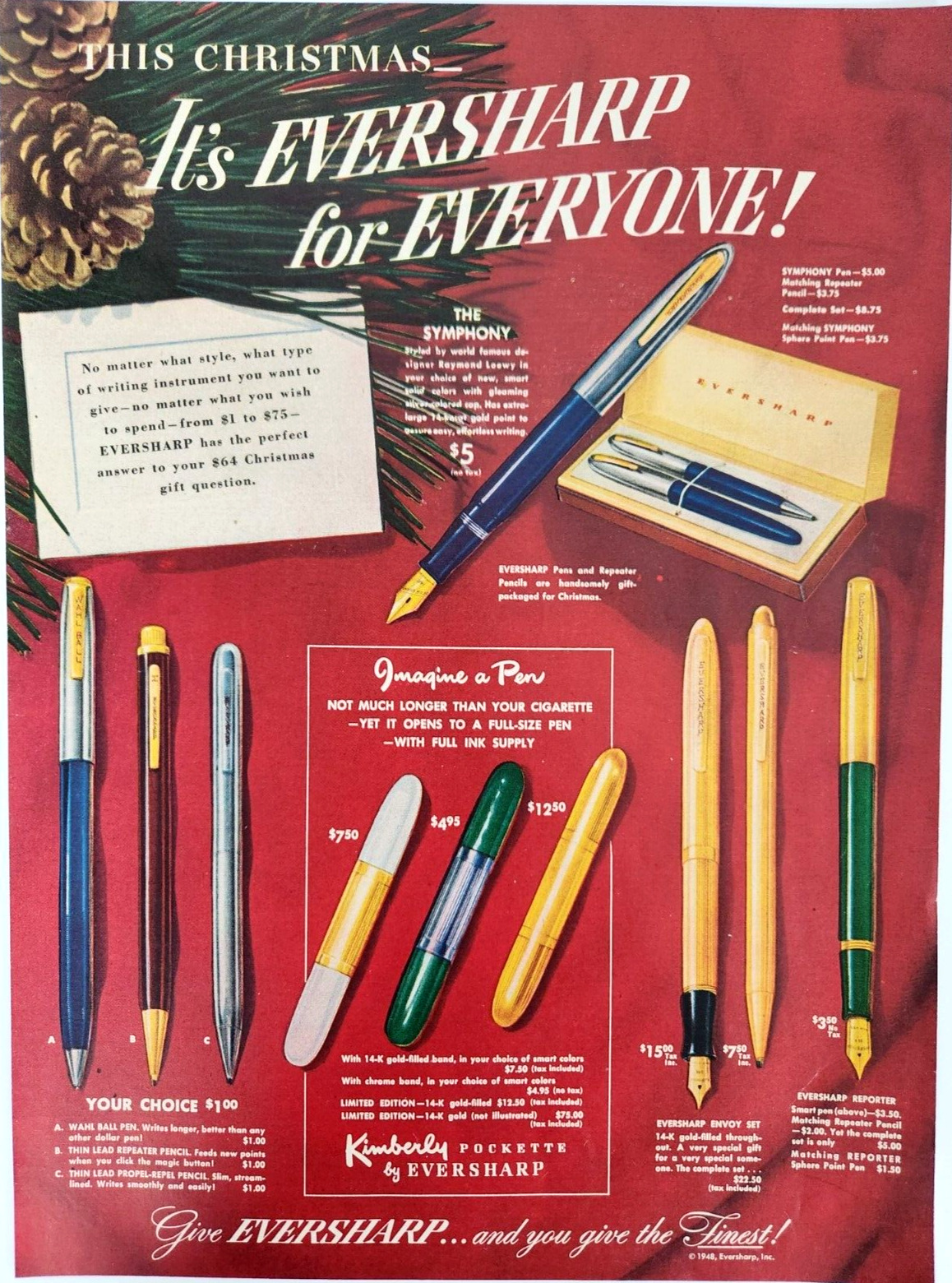 Eversharp Symphony Vintage 1948 Ad Magazine Print Writing Reporter Envoy Wahl