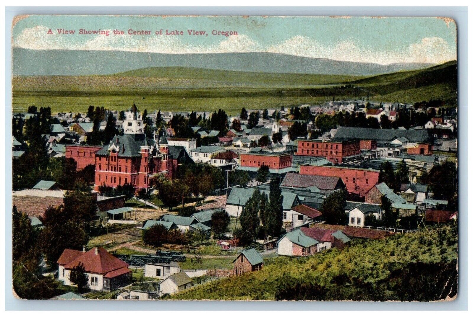 Lake View Oregon OR Postcard A View Showing The Center Buildings c1910's Antique