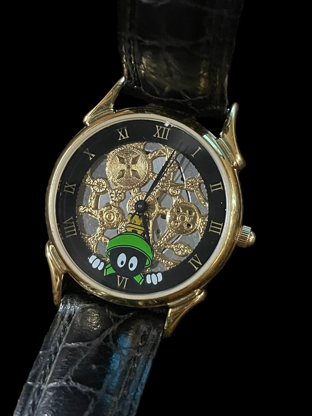 Rare Warner Bros Marvin the Martian Black and Gold Watch By Fossil New Battery