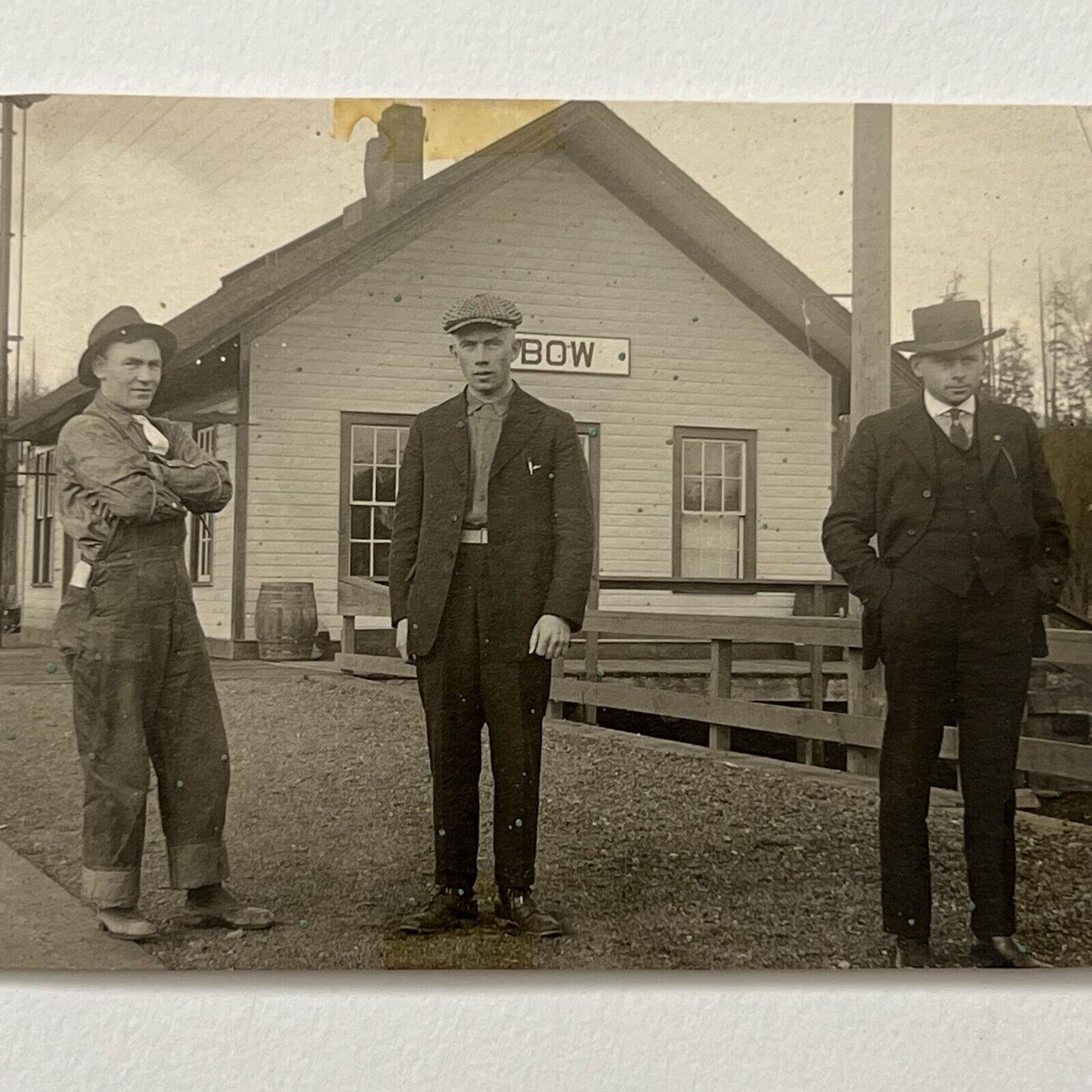 Antique RPPC Real Photograph Postcard Railroad Train Depot Bow WA ID Weister