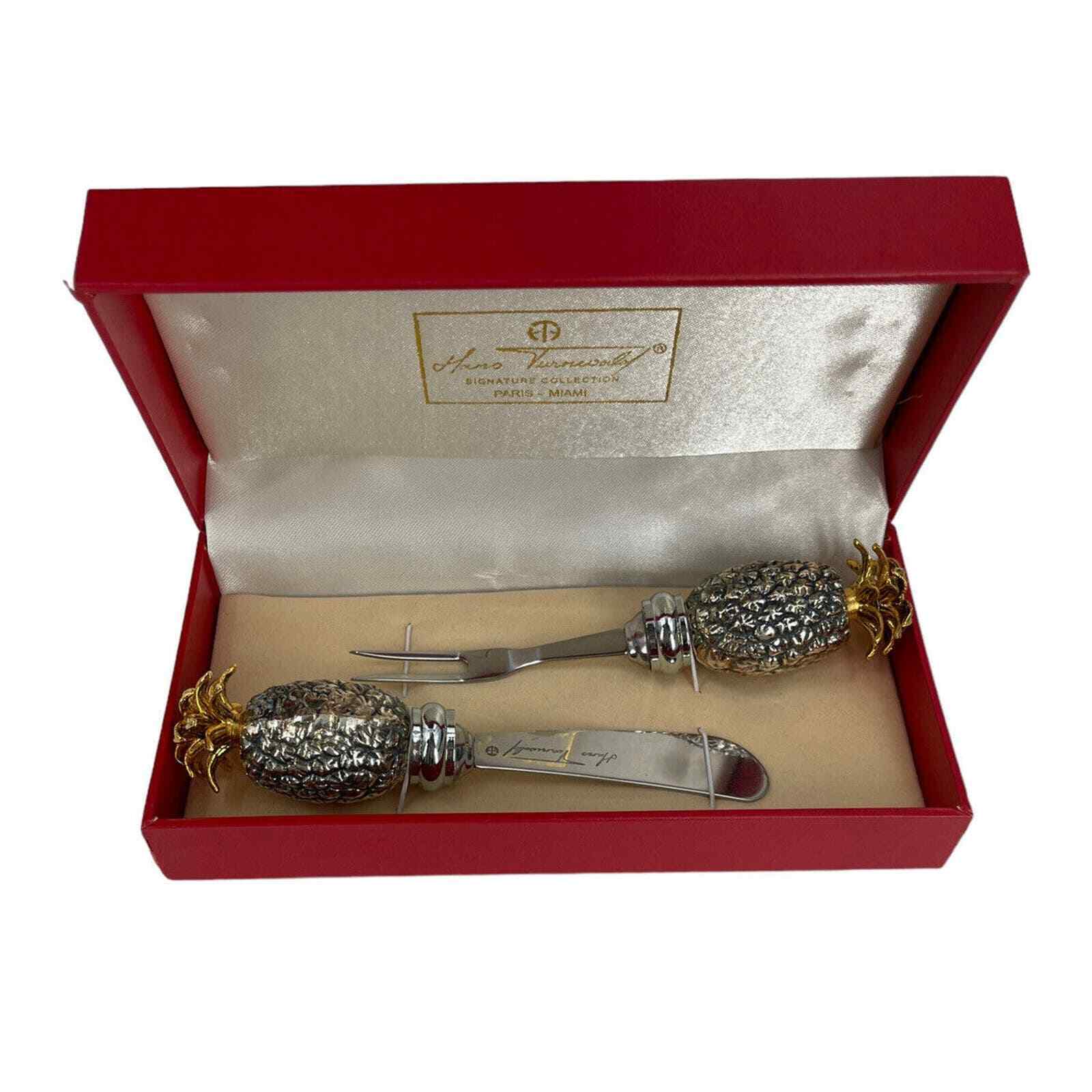 Hans Turnwald Signed Pineapple Cheese Spreader Cocktail Fork In Box