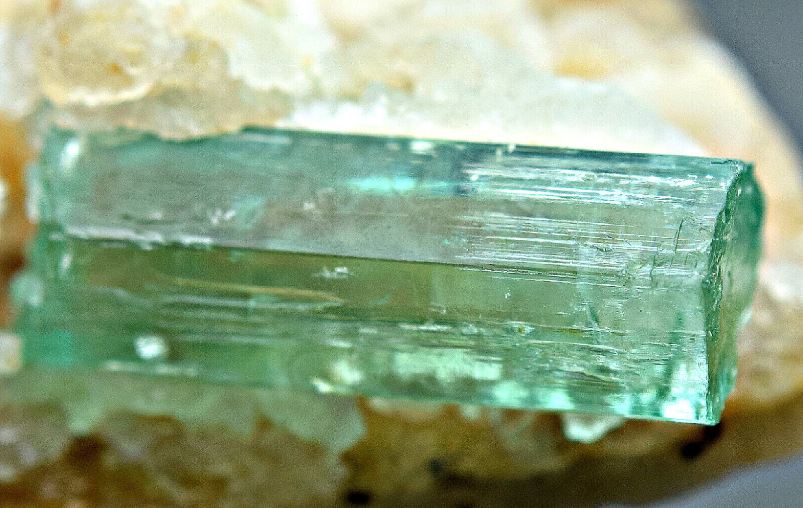33 Ct Transparent Green Emerald Huge Crystal With Quartz On Matrix From Panjshir