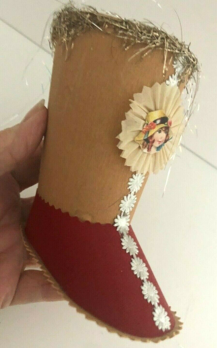 Vtg Early WENDY ADDISON Theatre of Dream PAPER ART TINSEL BOOT Ornament Shoe 1