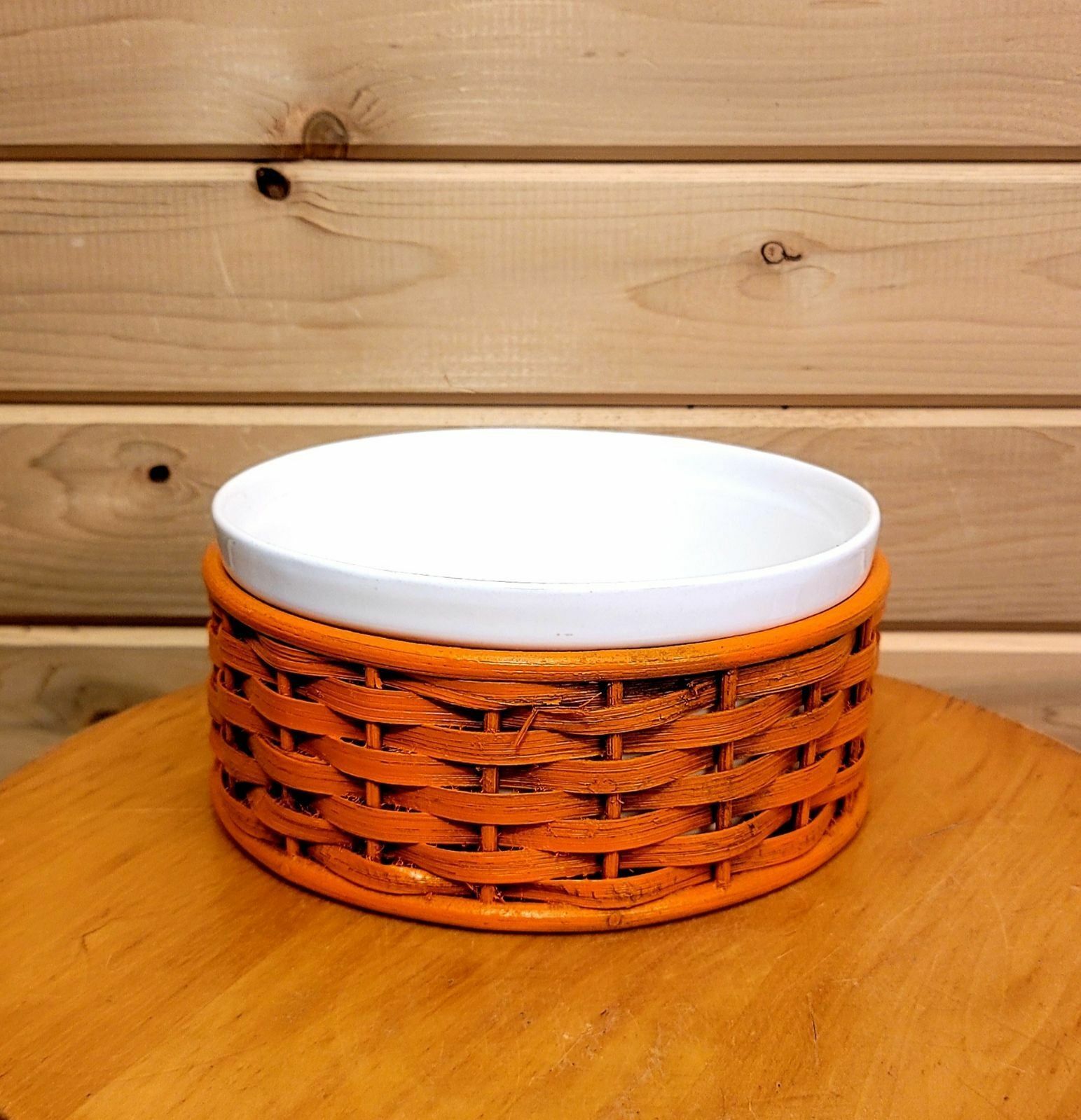 Ovenproof Bakeware Dish In Orange Wicker Serving Bowl