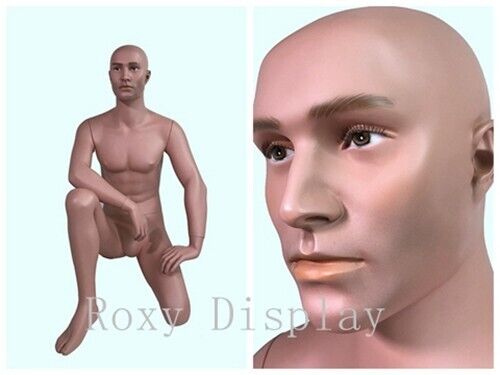 Male mannequin one-knee down pose realistic head with makeup #01MSG