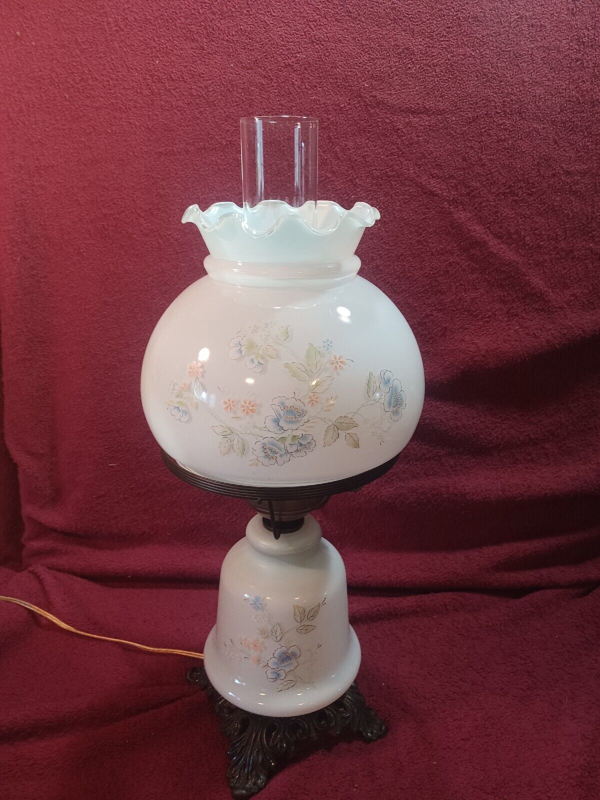 Vtg Gone With The Wind hurricane parlor electric table lamp hand painted
