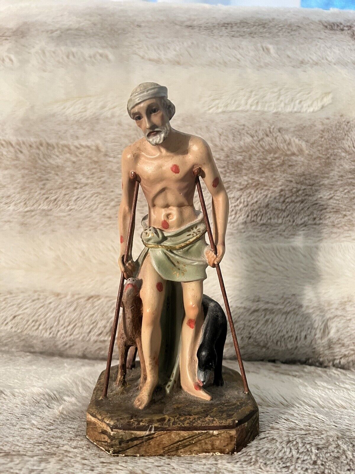 Vintage San Lazaro Religious Figure Saint Lazarus Sculpture 7