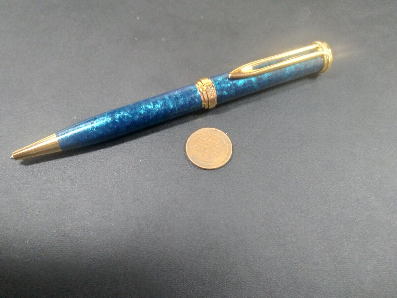 Fisher Fancy Marbled Blue and Gold Tone Ballpoint (Space?) Pen